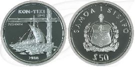 Samoa 50 Tala Palladium 1988 KonTiki PP OVP Münze Vorderseite und Rückseite zusammen