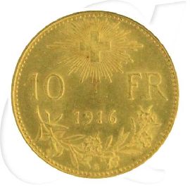 Schweiz 10 Franken Gold 2,90g fein Vreneli 1916 vz-st