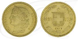 Schweiz 20 Franken Gold 5,81g fein Helvetia 1886 vz