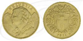 Schweiz 20 Franken Gold 5,81g fein Vreneli 1911 vz-st