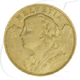 Schweiz 20 Franken Gold 5,81g fein Vreneli 1922 vz-st