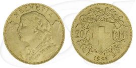 Schweiz 20 Franken Gold 5,81g fein Vreneli 1922 vz-st