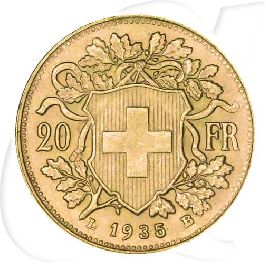Schweiz 20 Franken Vreneli Gold 5,81g fein Münzen-Wertseite