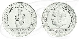 Schwurhand 1929 Weimar 3 Reichsmark D Münze Vorderseite und Rückseite zusammen