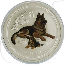 Australien 2 Dollar 2018 BU Silber Lunar II Jahr des Hundes Farbe