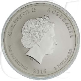 Silber Lunar Affe 2016 2 Dollar Australien Münzen-Wertseite