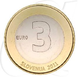 Slowenien 2011 Unabhängigkeit 3 Euro Ljubljana Münzen-Wertseite
