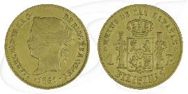 Philippinen - Spanien 1 Peso 1861 f. ss Gold 1,48g fein Isabel II.