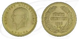 Türkei 100 Kurush Gold 6,617 fein 1923-34 Mustafa Kemal Atatürk vz-st Münze Vorderseite und Rückseite zusammen