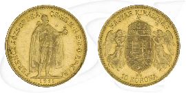 Ungarn 10 Korona Gold (3,049 gr. fein) 1911 ss-vz Franz Josef I. Münze Vorderseite und Rückseite zusammen