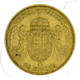 Ungarn 20 Korona Gold (6,098 gr. fein) 1892 ss Franz Josef I. Münzen-Wertseite