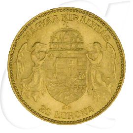 Ungarn 20 Korona Gold (6,098 gr. fein) 1894 vz Franz Josef I. Münzen-Wertseite