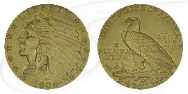 USA 2,5 Dollar 1909 ss-vz Gold 3,76g fein Indian Head - Indianer