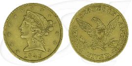 USA 5 Dollar 1843 ss Gold 7,52g fein Liberty Eagle Coronet Head