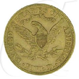USA 5 Dollar 1892 ss Gold 7,52g fein Liberty Eagle Coronet Head
