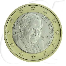Vatikan 2010 1 Euro Papst Benedikt Umlauf Kurs Münzen-Bildseite