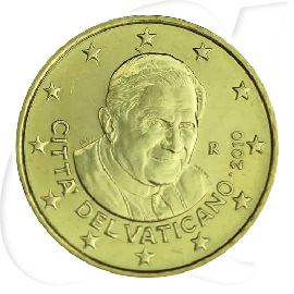 Vatikan 2010 50 Cent Benedikt Umlauf Kurs Münzen-Bildseite