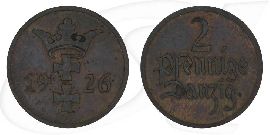 Danzig 2 Pfennig 1926 ss Wappen Münze Vorderseite und Rückseite zusammen