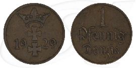 Danzig 1 Pfennig 1929 ss Wappen Münze Vorderseite und Rückseite zusammen