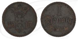 Danzig 1 Pfennig 1937 ss Wappen Münze Vorderseite und Rückseite zusammen