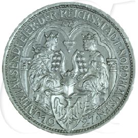 Weimarer Republik 3 Mark 1927 A vz-st 1000 Jahre Nordhausen