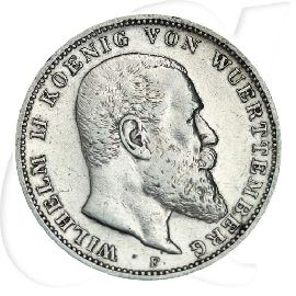 Deutschland Württemberg 3 Mark 1909 ss ungereinigt Wilhelm II.