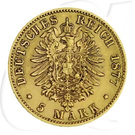 Württemberg Gold 5 Mark Karl 1877 Münzen-Wertseite