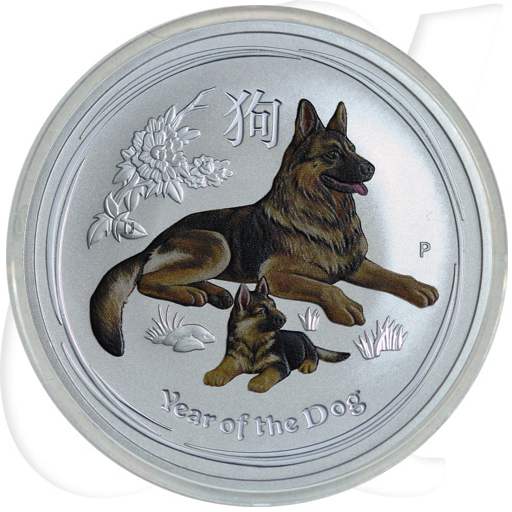 Australien 1 Dollar 2018 BU Silber Lunar II Jahr des Hundes in Farbe