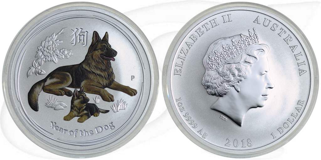 1 Dollar 2018 Australien Hund Münze Vorderseite und Rückseite zusammen