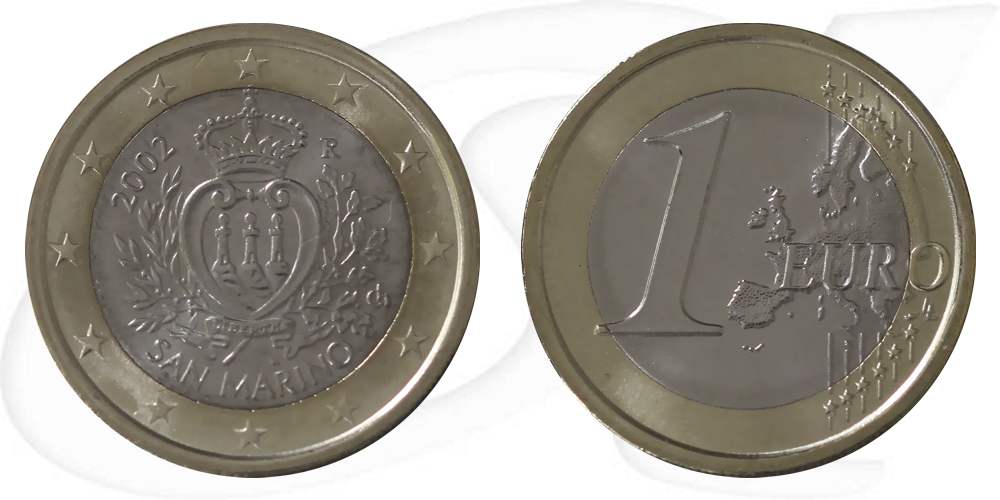 1-euro-muenze-san-marino-2002 Münze Vorderseite und Rückseite zusammen