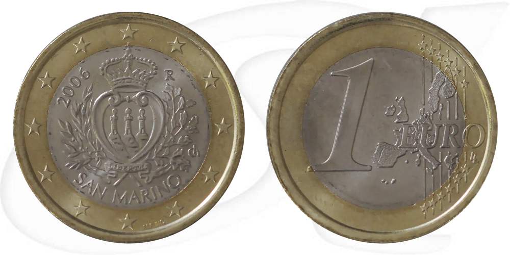 1-euro-muenze-san-marino-2006 Münze Vorderseite und Rückseite zusammen