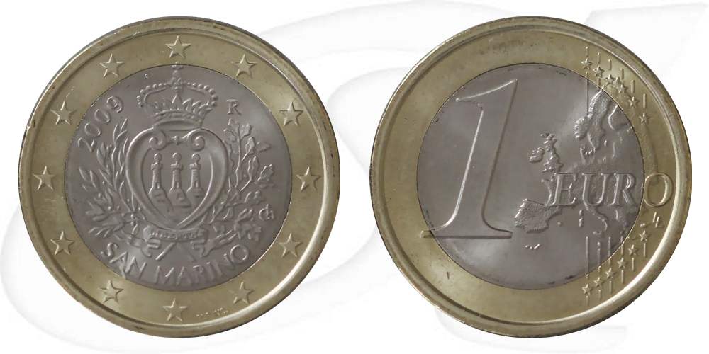 1-euro-muenze-san-marino-2009 Münze Vorderseite und Rückseite zusammen