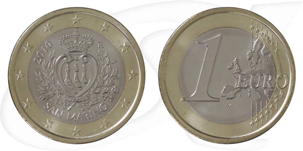1-euro-muenze-san-marino-2010 Münze Vorderseite und Rückseite zusammen