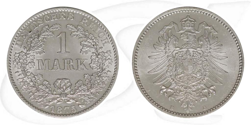 1 Mark 1875 B Kaiserreich kleiner Adler fast stempelglanz Münze Vorderseite und Rückseite zusammen