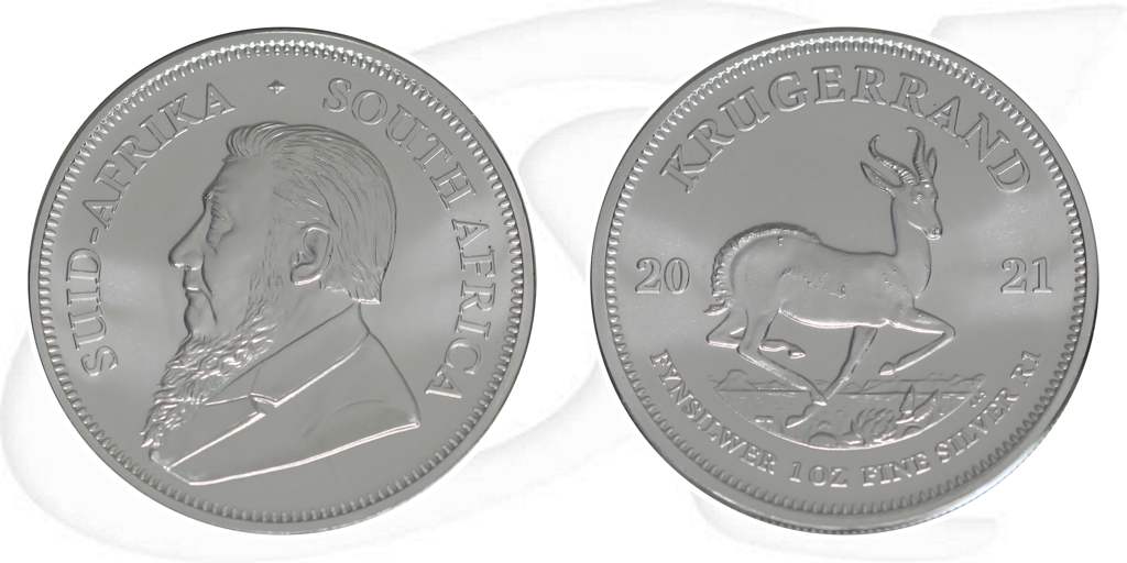 1 oz Krügerrand Silber Münze Vorderseite und Rückseite zusammen