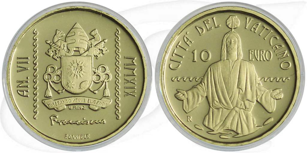 10 Euro Gold Vatikan 2019 Taufe Münze Vorderseite und Rückseite zusammen