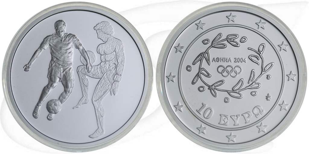 10 Euro Griechenland 2004 Fußball Münze Vorderseite und Rückseite zusammen