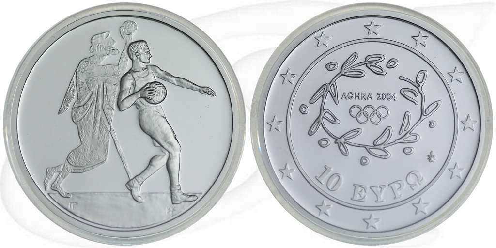 10 Euro Griechenland 2004 Handball Münze Vorderseite und Rückseite zusammen