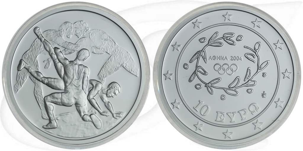10 Euro Griechenland 2004 Ringen Münze Vorderseite und Rückseite zusammen