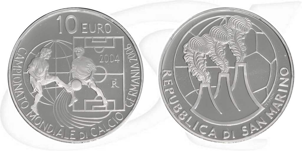 10 Euro San Marino 2004 Fußball WM 2006 Münze Vorderseite und Rückseite zusammen