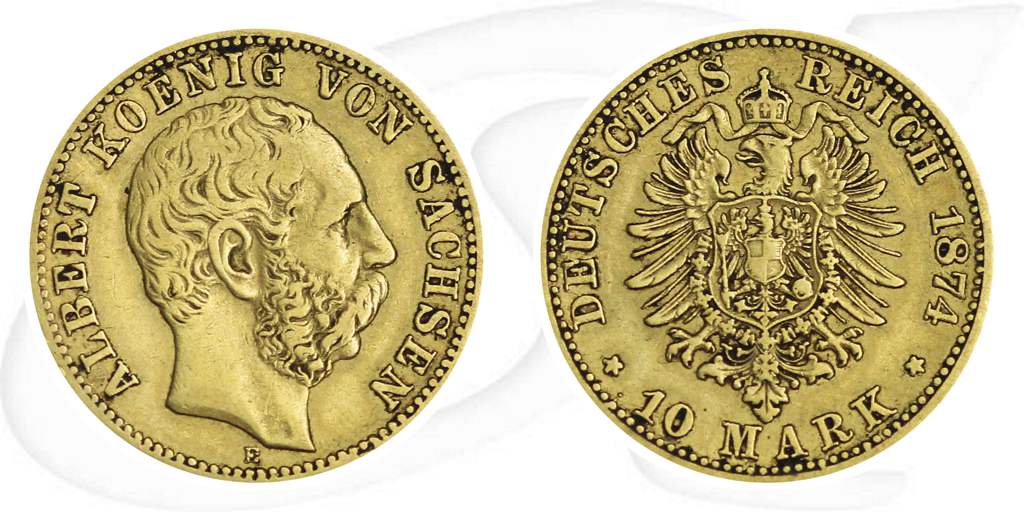 10 Mark Gold Sachsen 1874 Münze Vorderseite und Rückseite zusammen