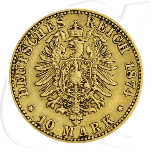 10 Mark Gold Sachsen 1874 Münzen-Wertseite