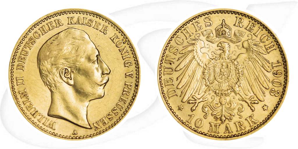 10 Mark Gold Wilhelm II 1903 Münze Vorderseite und Rückseite zusammen