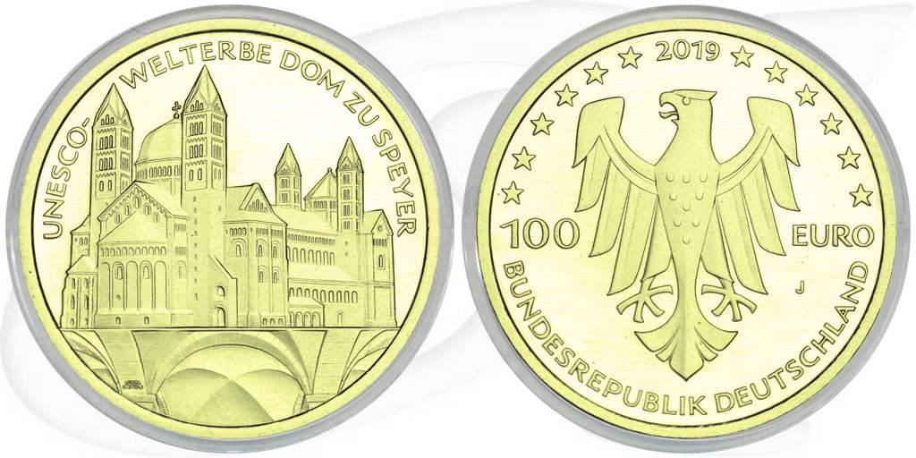 100 Euro Gold 2019 Münze Vorderseite und Rückseite zusammen