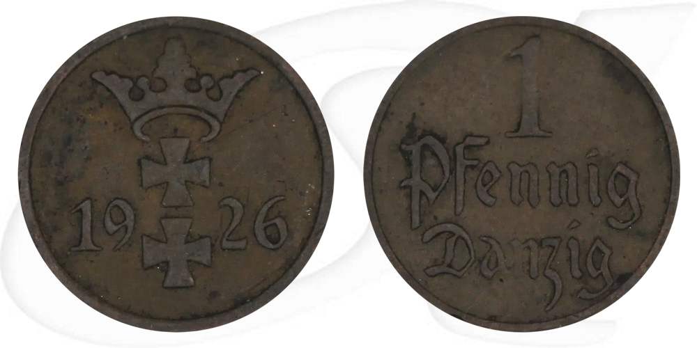 Danzig 1 Pfennig 1926 ss Wappen Münze Vorderseite und Rückseite zusammen