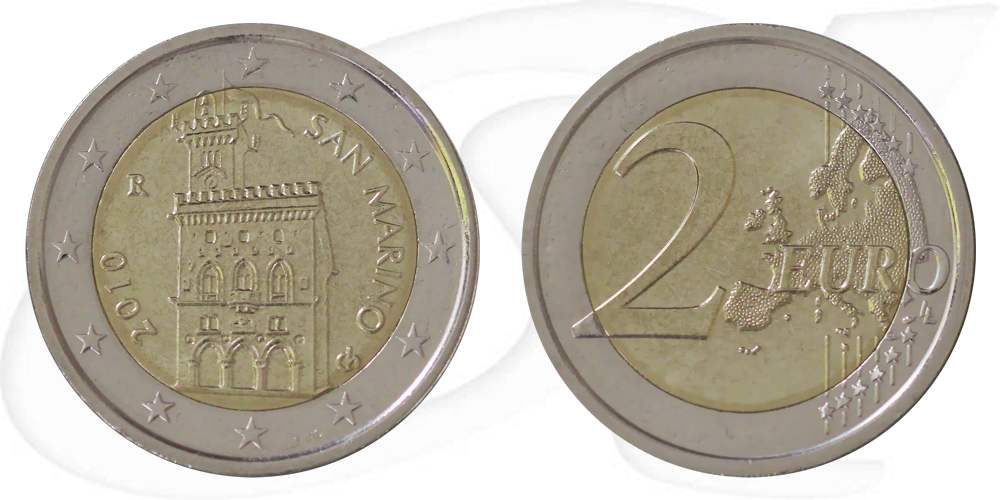 2-euro-2010-san-marino-kursmuenze Münze Vorderseite und Rückseite zusammen