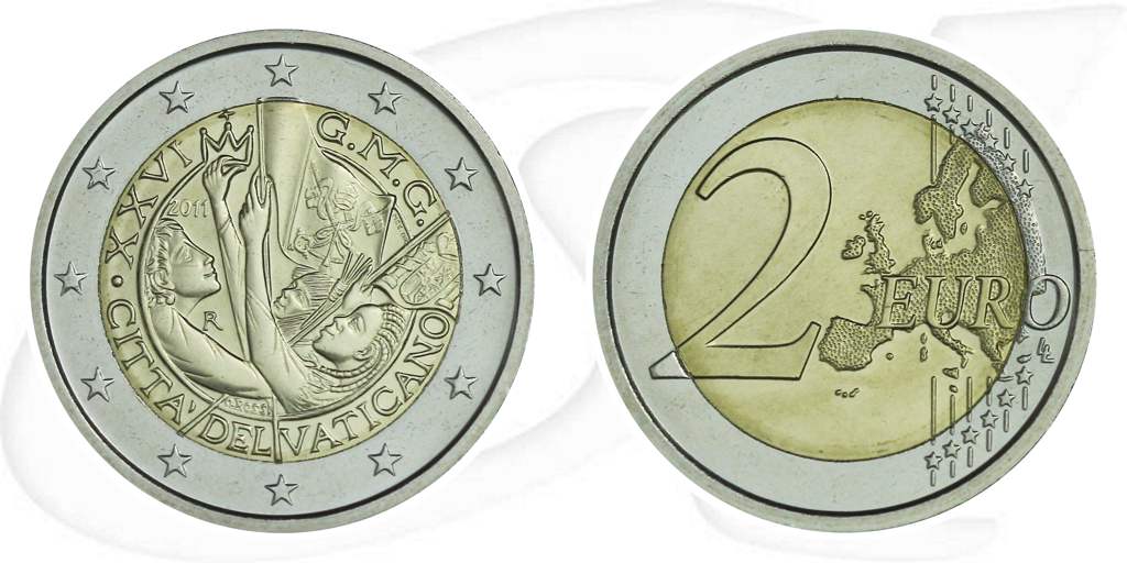 2 Euro 2011 Vatikan Münze Vorderseite und Rückseite zusammen