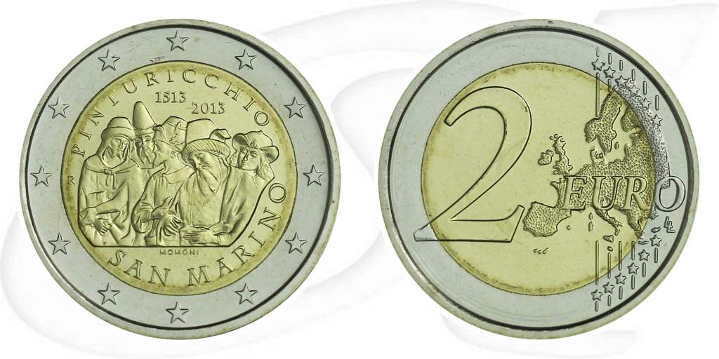 2 Euro 2013 San Marino Münze Vorderseite und Rückseite zusammen