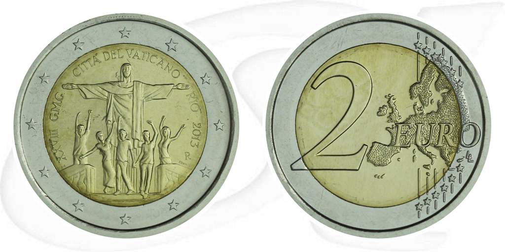 2 Euro 2013 Vatikan Münze Vorderseite und Rückseite zusammen