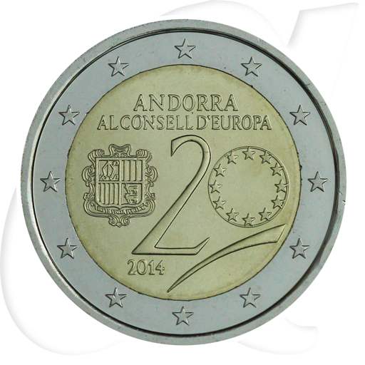 Andorra 2 Euro 2014 vz-st 20 Jahre Beitritts Andorras zum Europarat lose